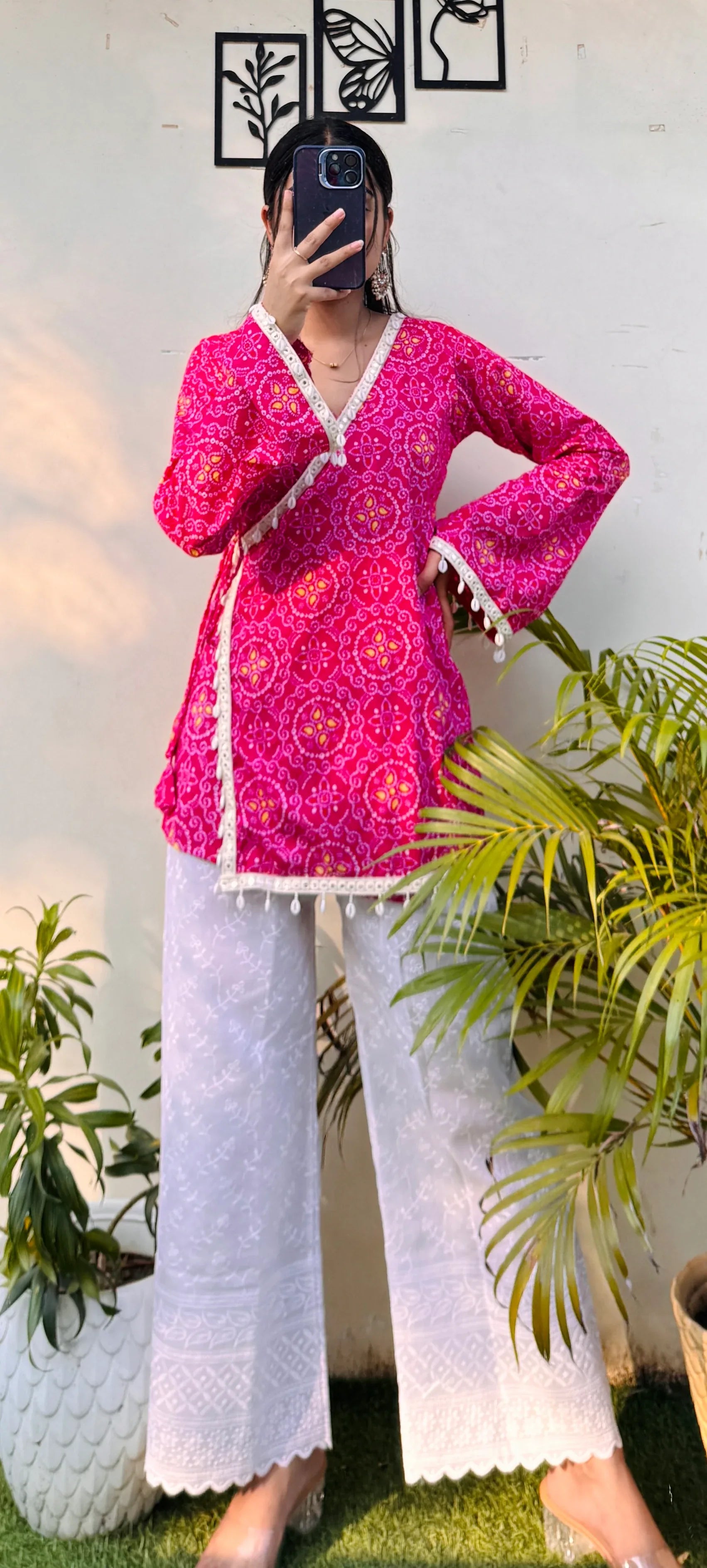 Cotton Bandhani Print Shells Detailing Angrakha Kurti - Dolled Up