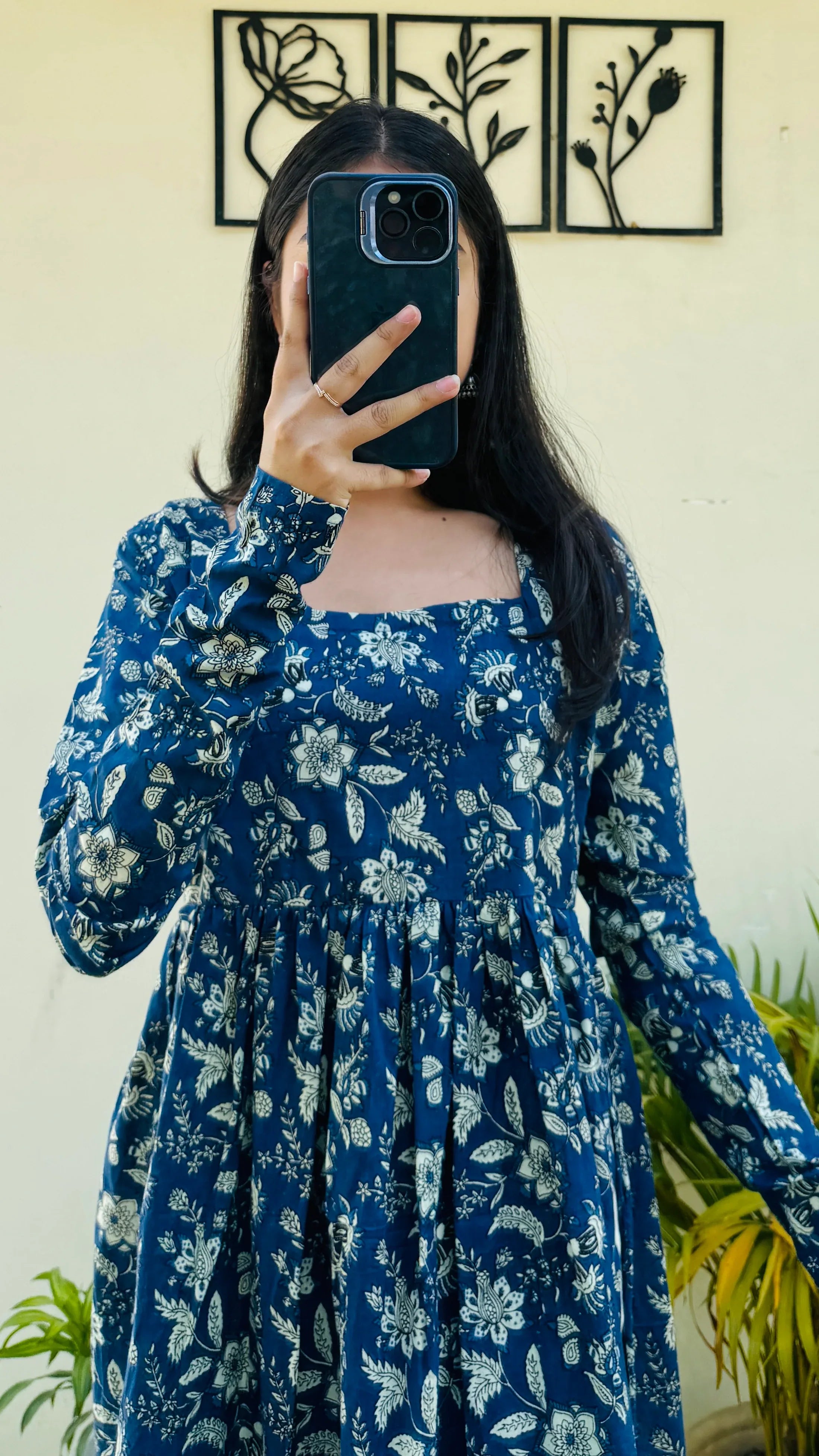 Cotton Full Sleeve Blue Nyra Cut Long Kurti - Dolled Up