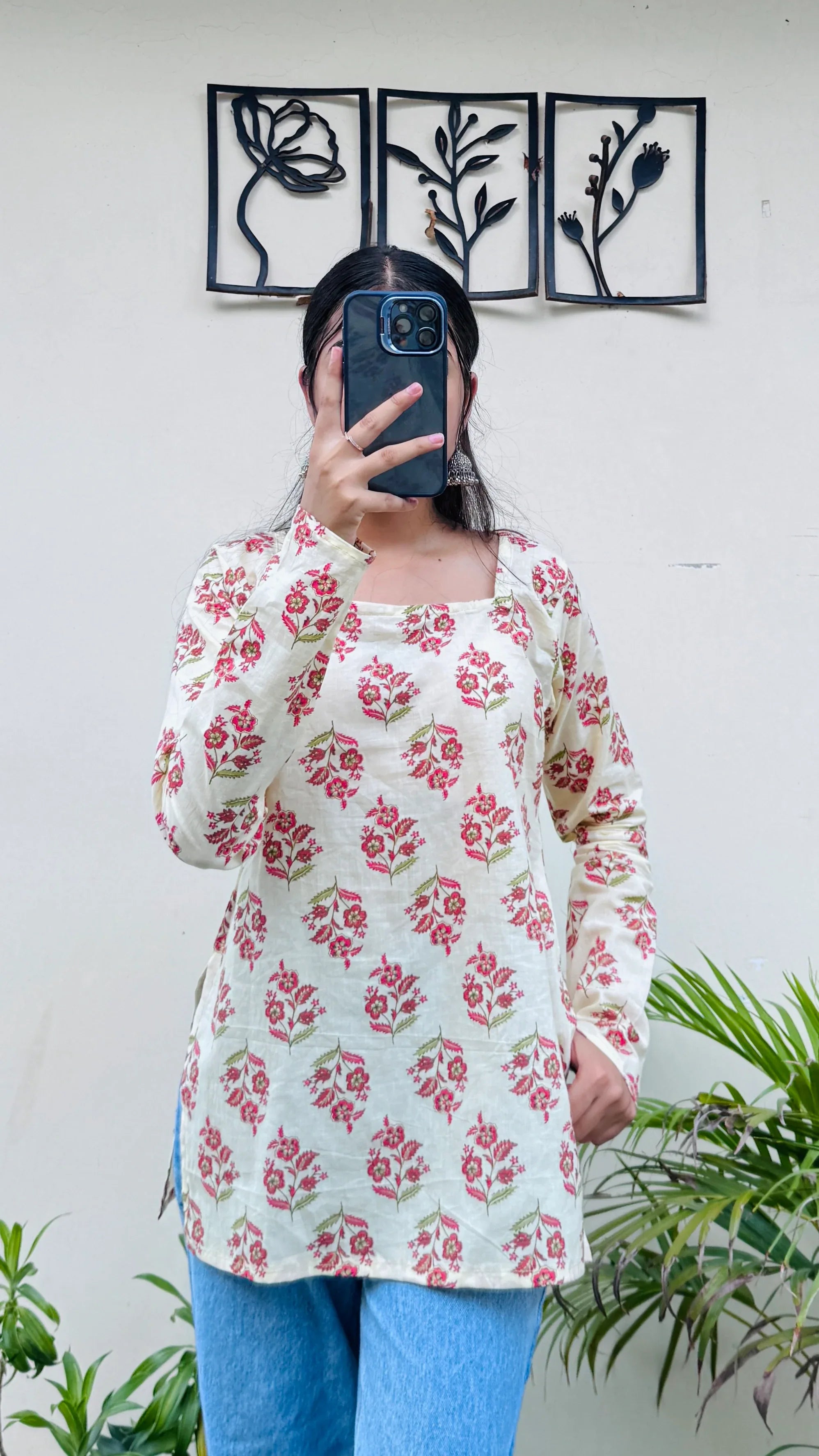 Cotton Cream Fullsleeve Short Kurti - Dolled Up