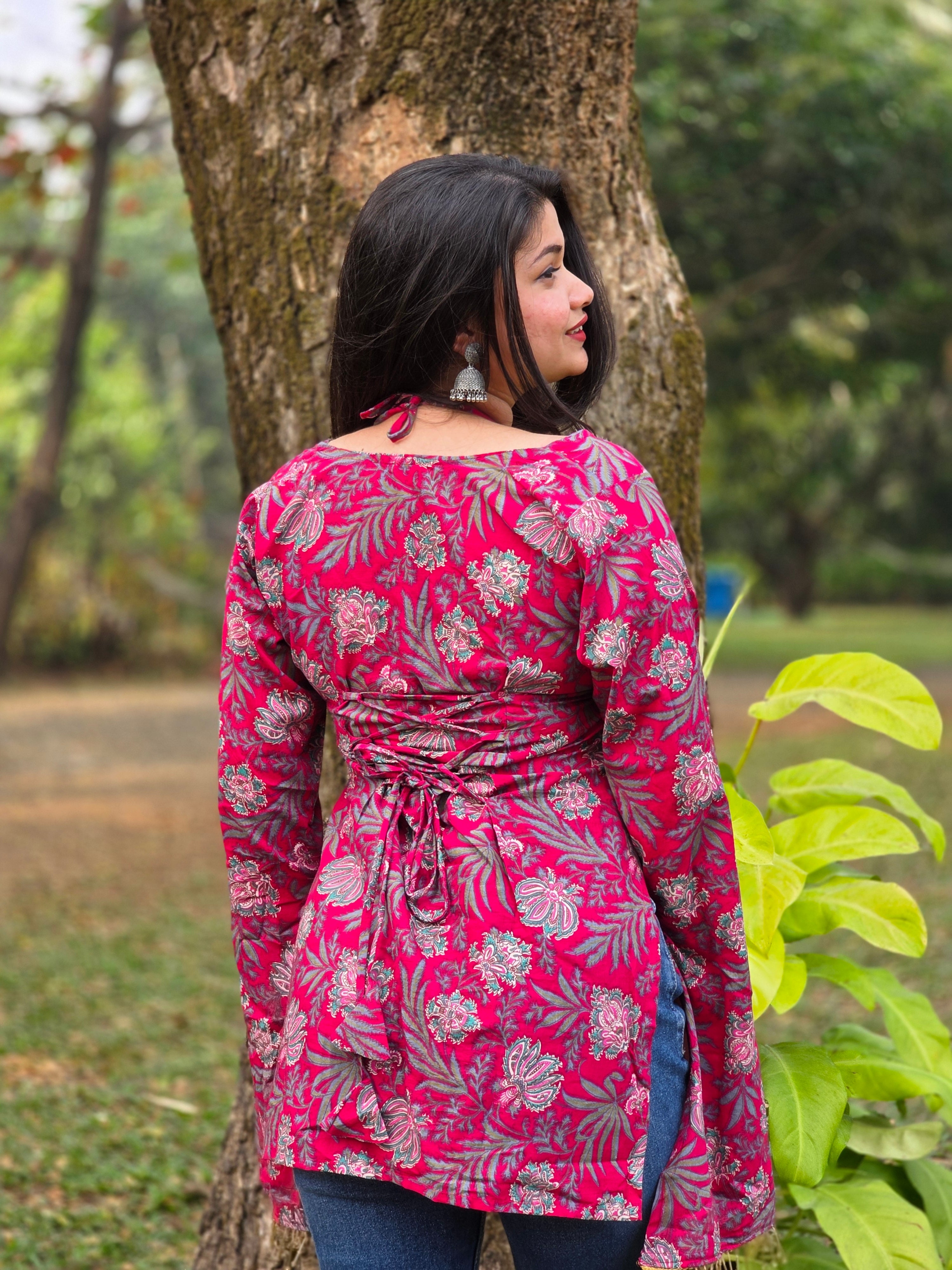 Beautiful Dark Pink Tie up Corset Back Kurti