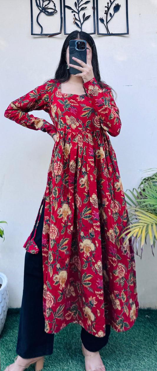 Cotton Full Sleeve Nyra Cut Long Kurti