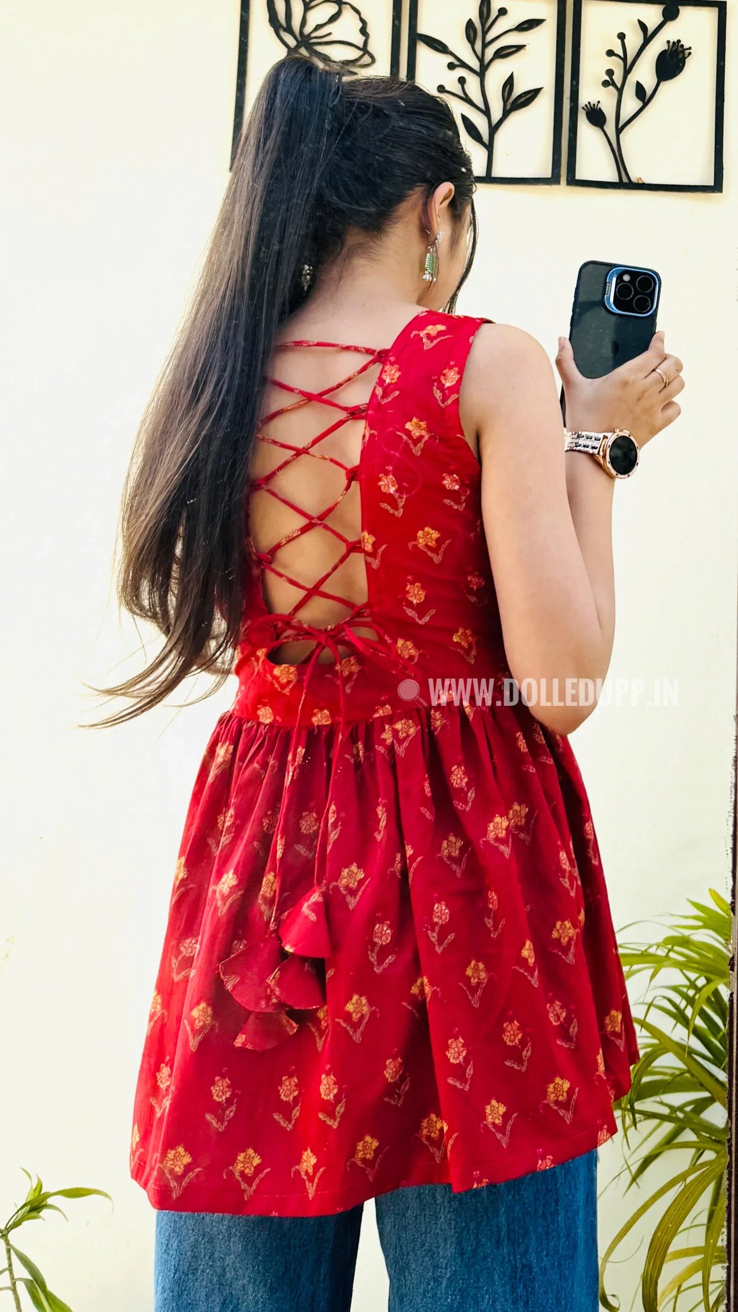 Cotton Flared Back Less Neck Design Short Kurti - Dolled Up