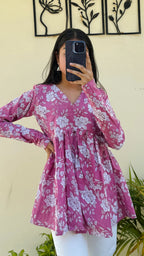 Cotton Flared Floral Print Aliacut Peplum Top - Dolled Up