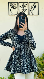 Cotton Flared Black Shrug Kurti - Dolled Up