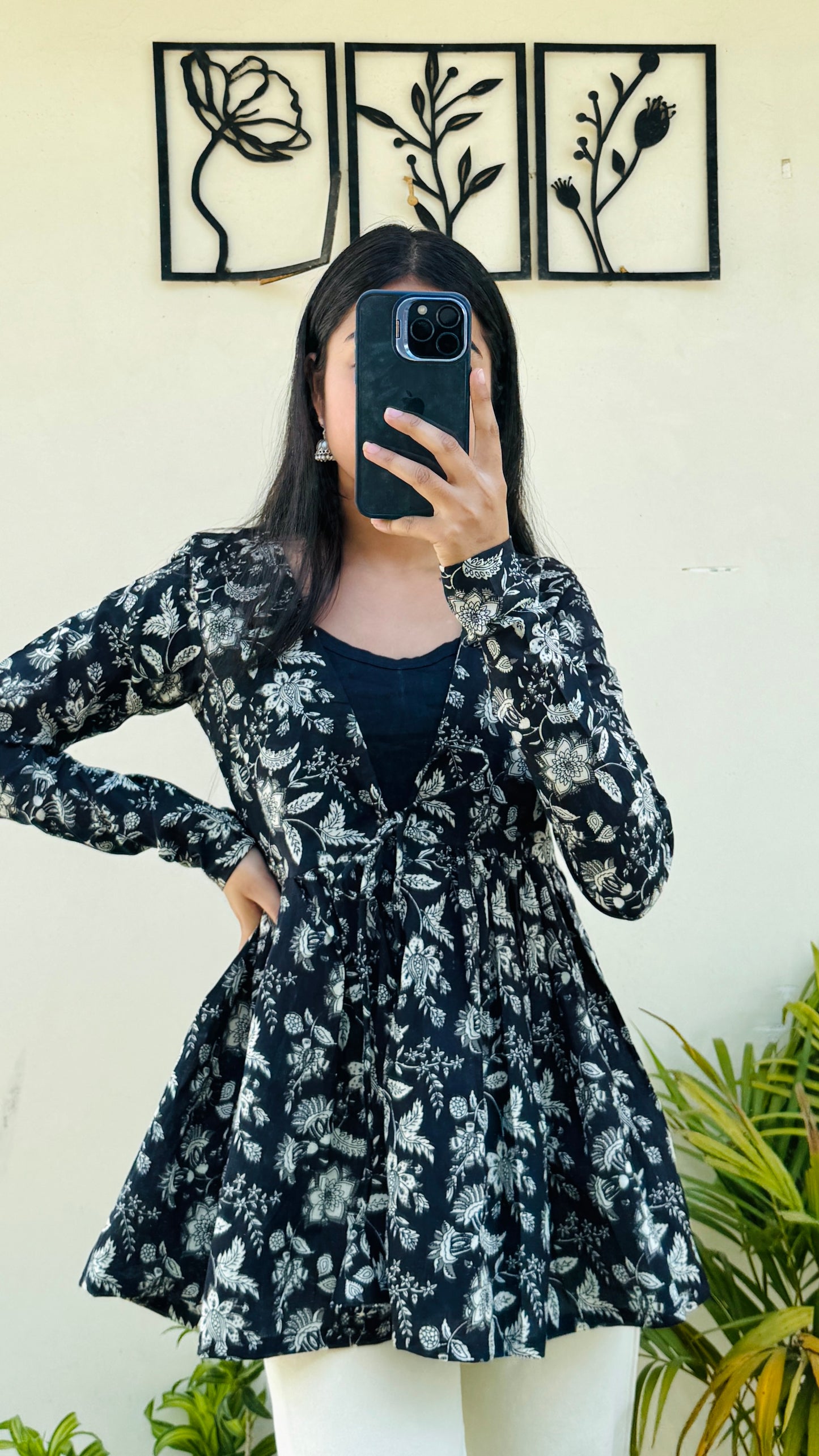 Cotton Flared Black Shrug Kurti