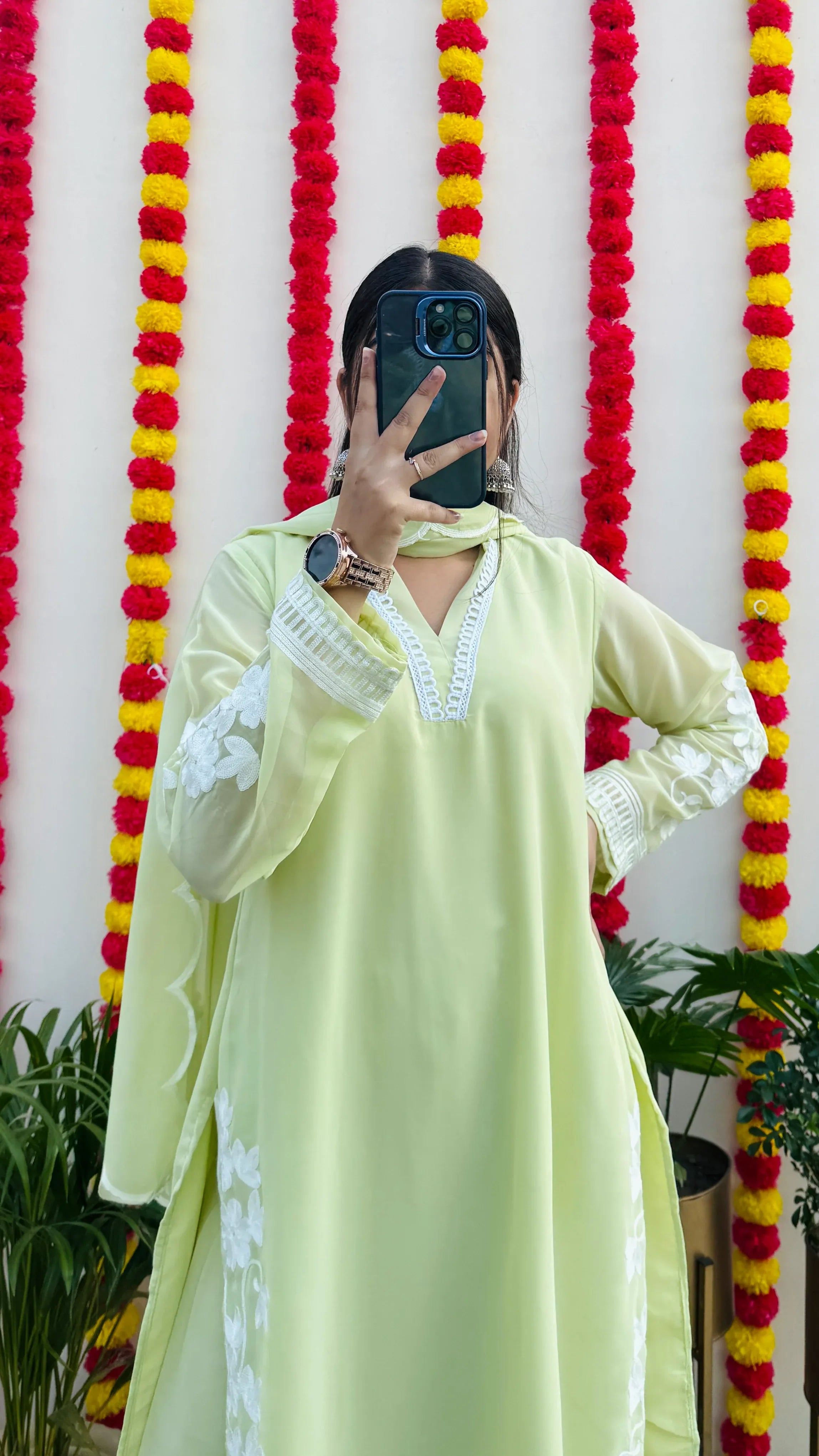 Beautiful Georgette Chikankari Hand Work Embroidery Kurta Pant with Dupatta - Dolled Up