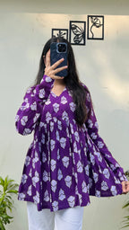 Cotton Flared Printed Aliacut Peplum Top - Dolled Up