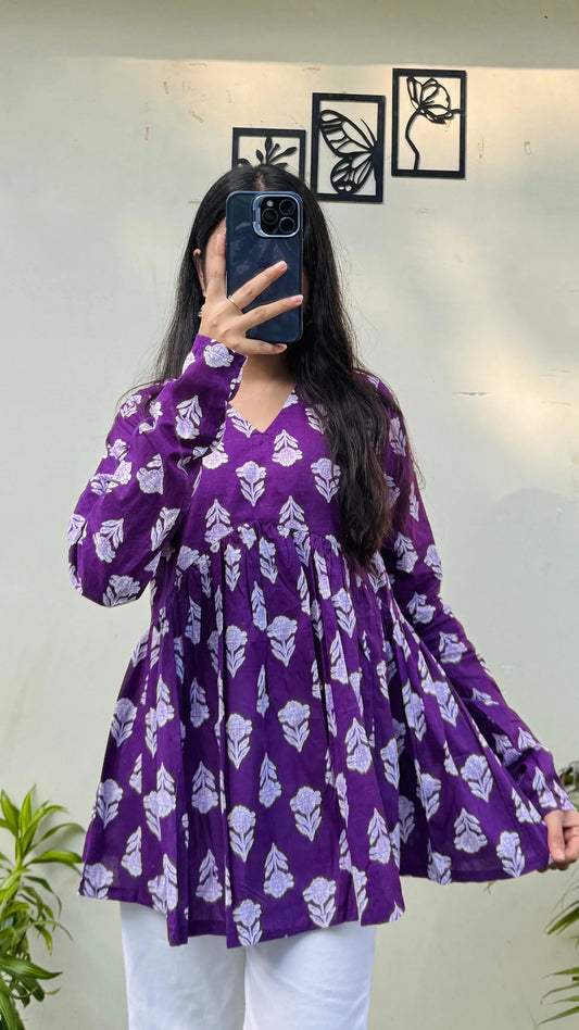 Cotton Flared Printed Aliacut Peplum Top - Dolled Up