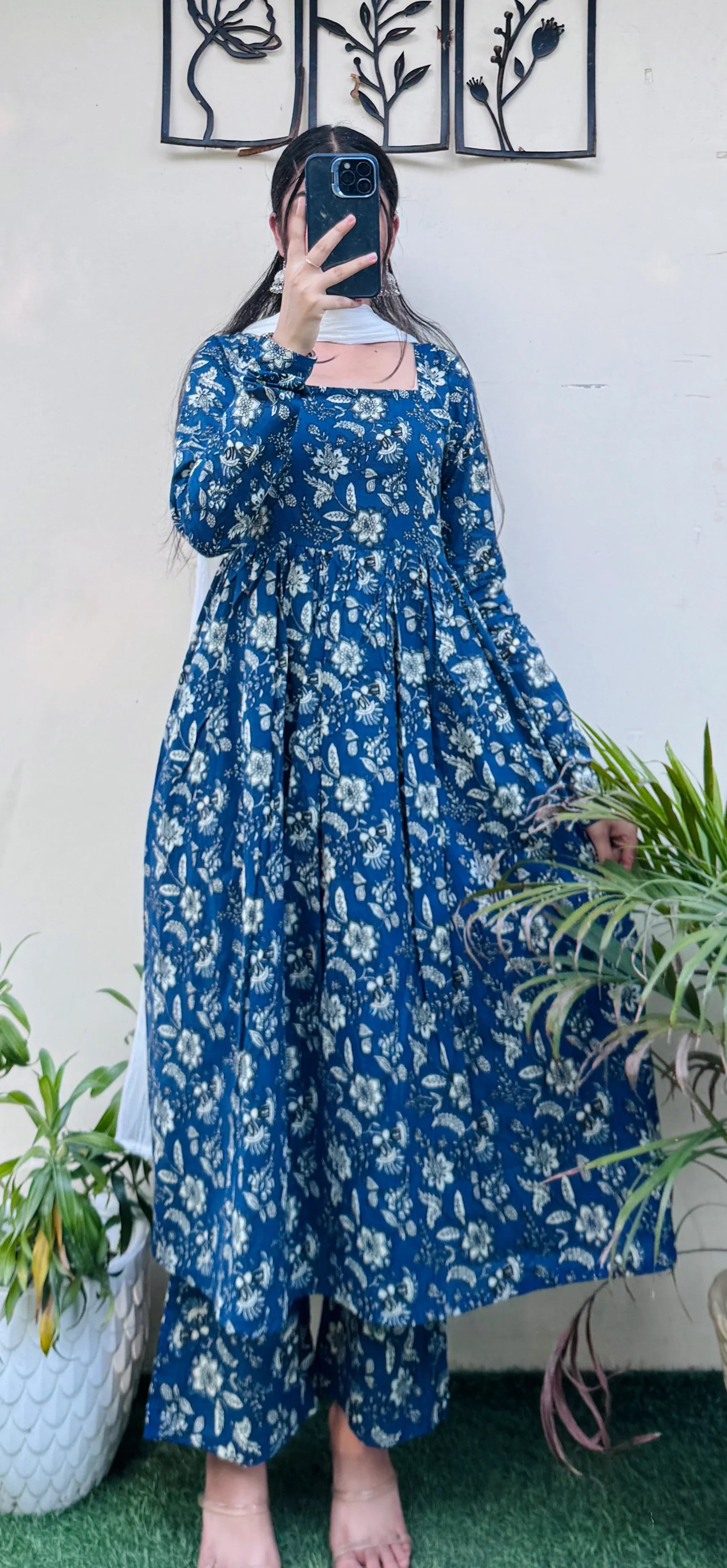 Beautiful Cotton Blue Anarkali Suit Set - Dolled Up