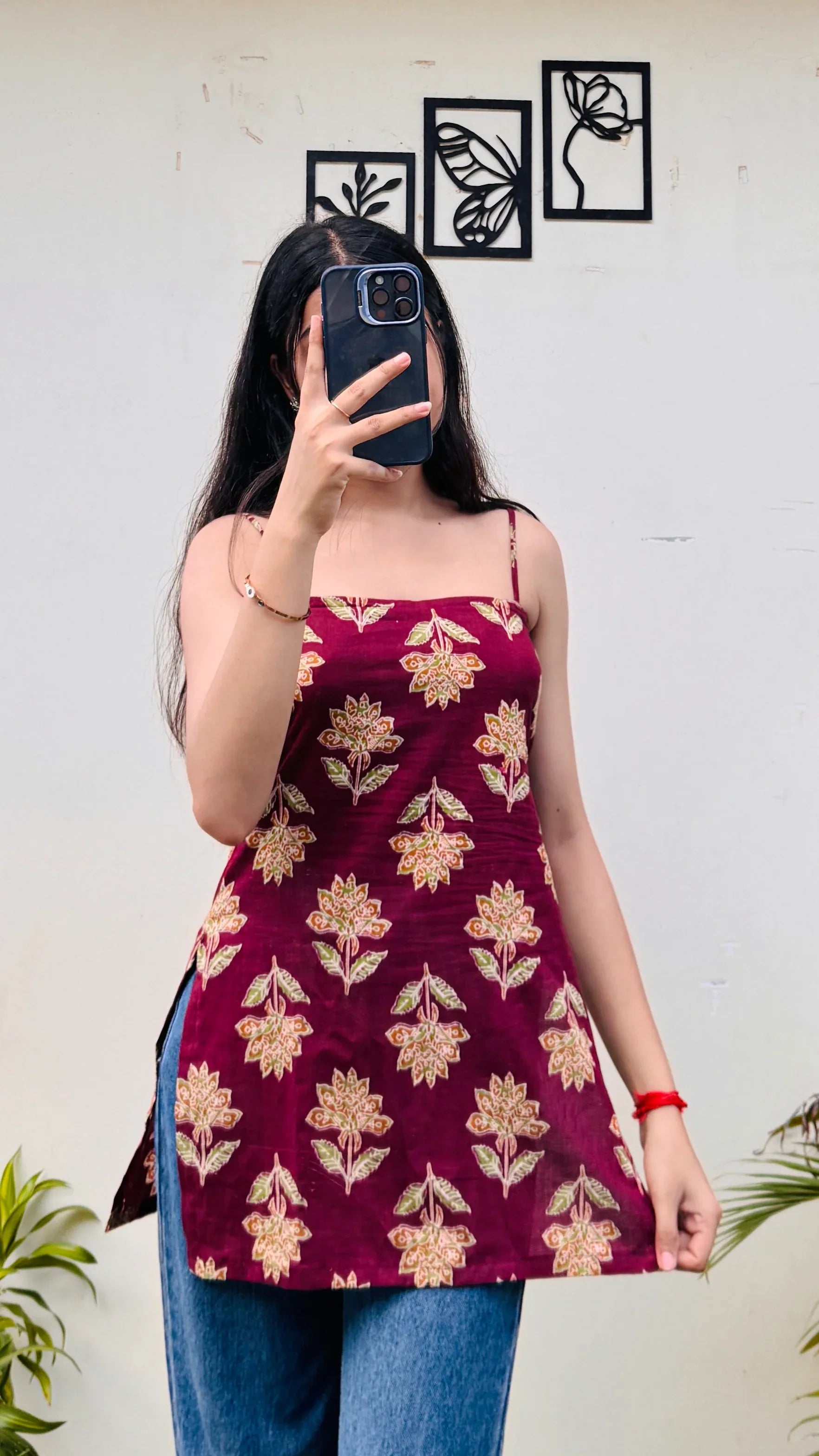 Cotton Maroon Padded Corset Back Short Kurti - Dolled Up