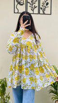 Cotton Flared Floral Print Aliacut Peplum Top - Dolled Up
