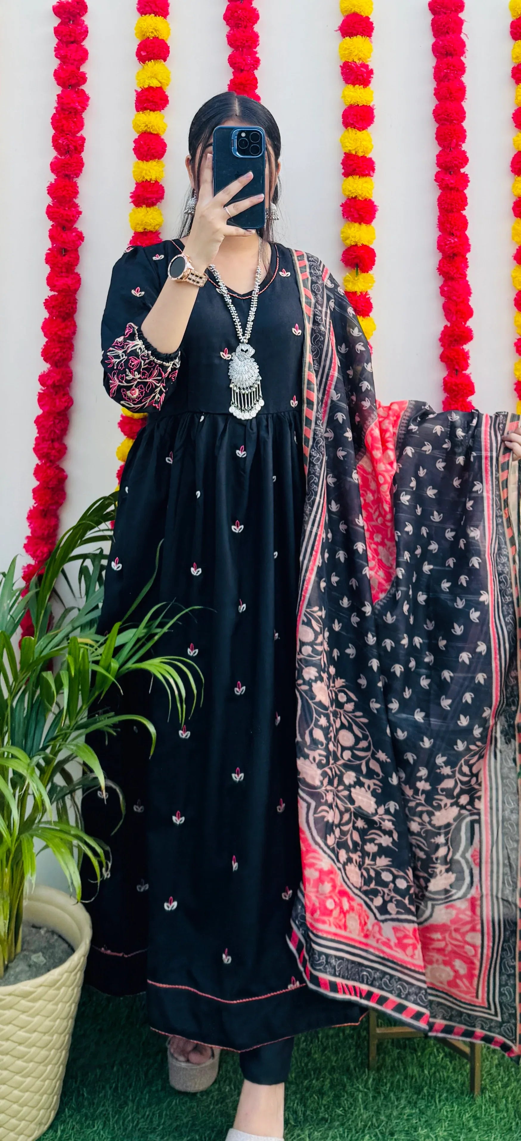 Beautiful Cotton Anarkali Kurta Pant and Dupatta Set - Dolled Up