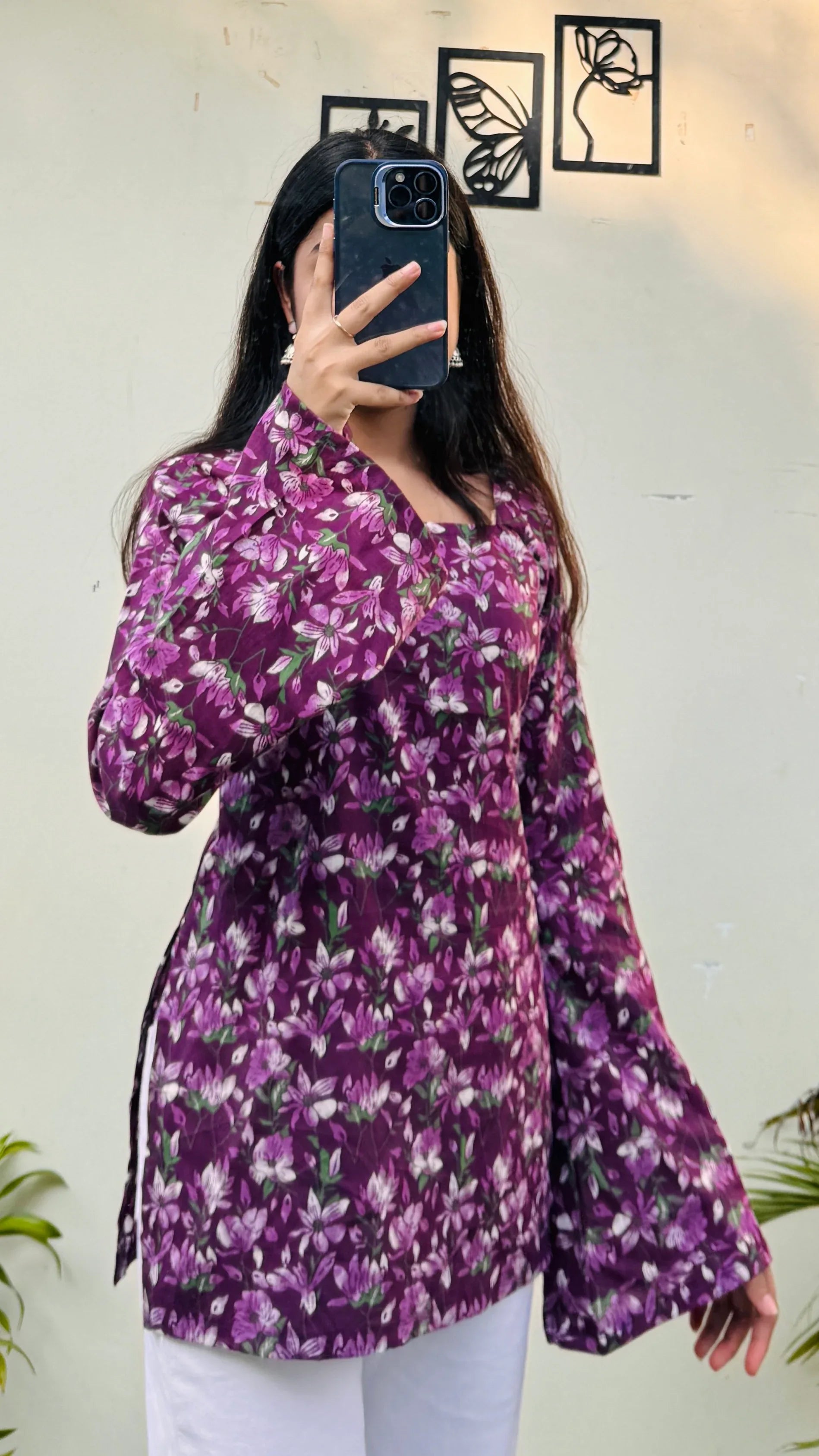 Cotton Wine Square Neck Corset Back Short Kurti - Dolled Up