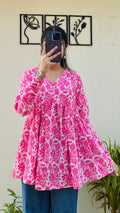 Cotton Katha Pink Printed Flared Peplum Top - Dolled Up