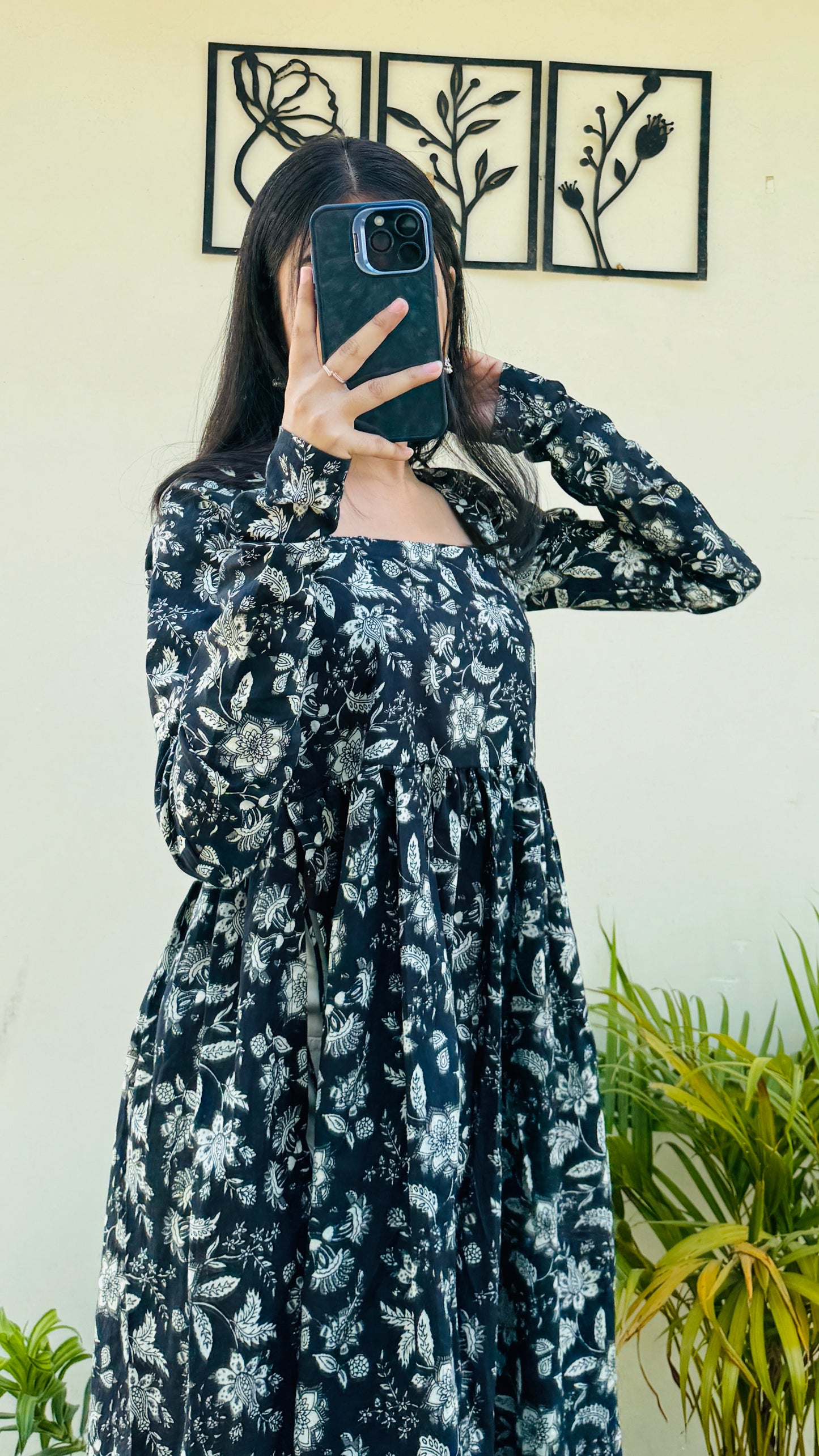 Cotton Full Sleeve Black Nyra Cut Long Kurti