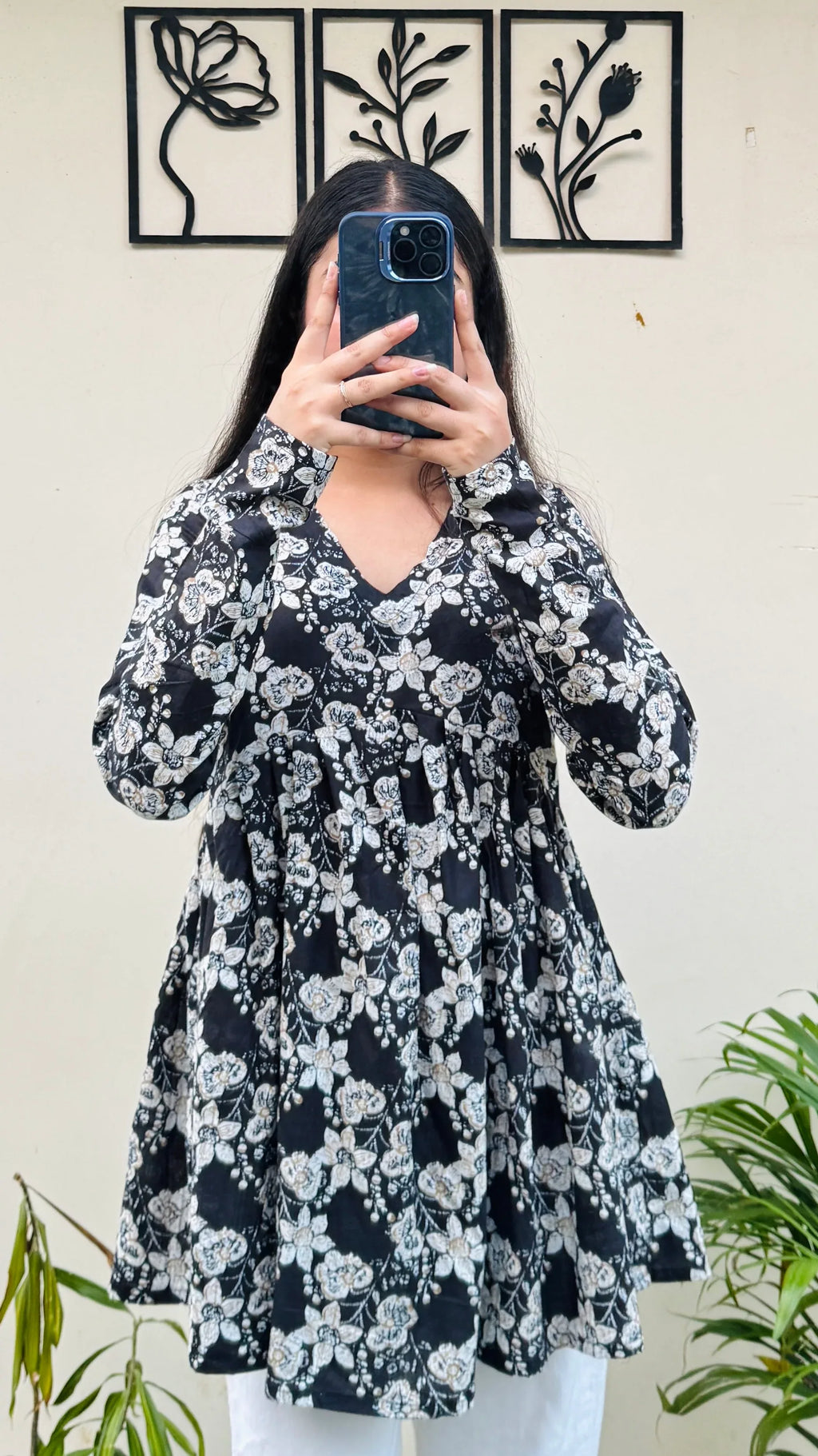 Cotton Flared Black Aliacut Printed Peplum Top - Dolled Up