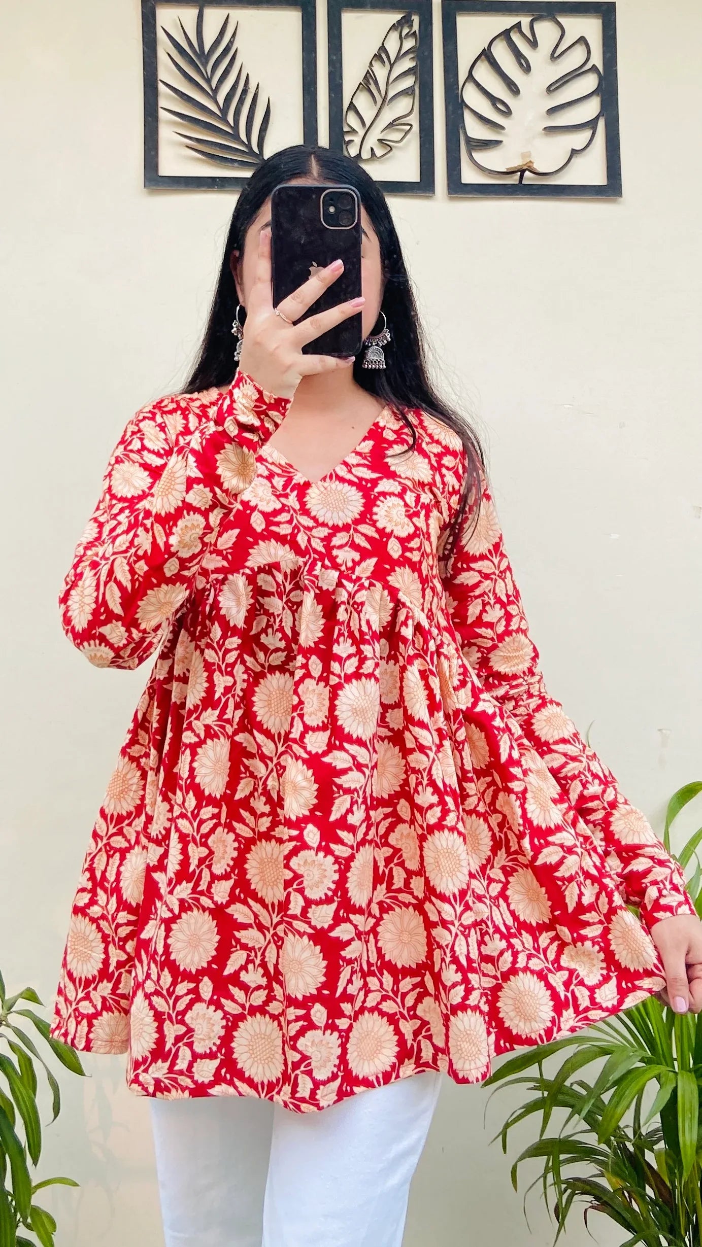 Cotton Flared Red Aliacut Printed Peplum Top - Dolled Up