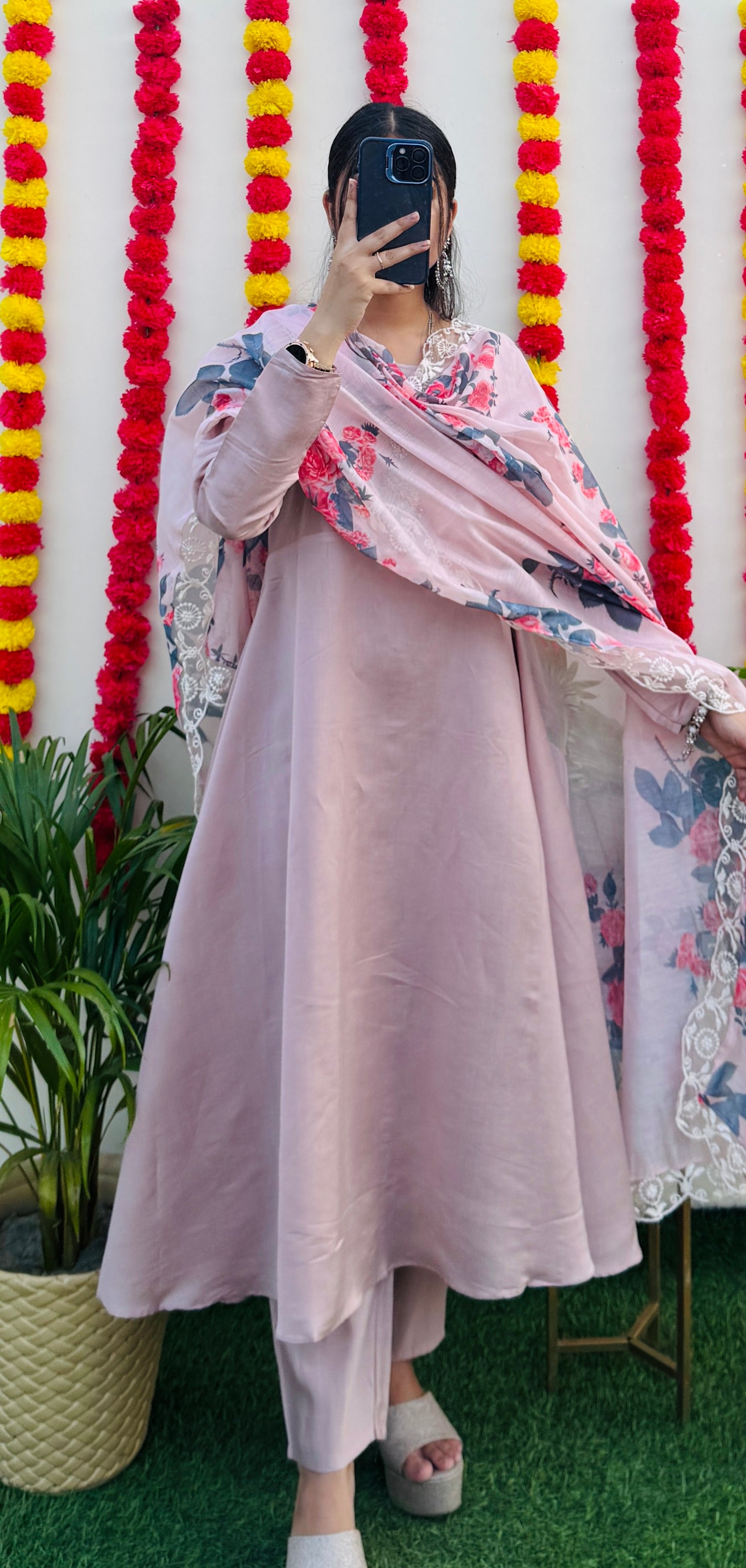 Beautiful Silk Anarkali Kurta Pant with Dupatta