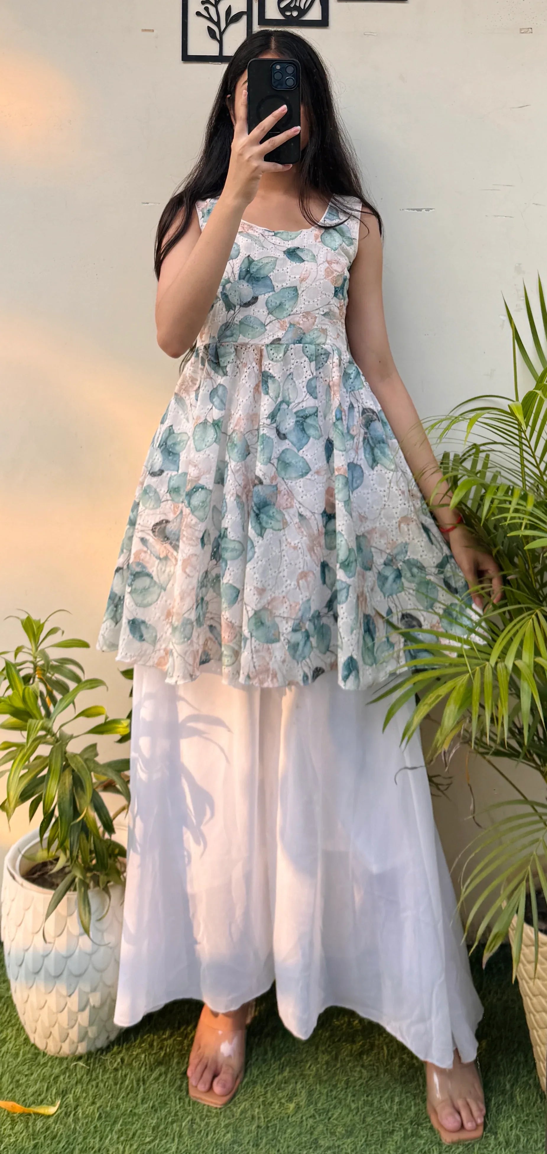 Hakoba Flared Short Kurti With Back Lace Detailing - Dolled Up