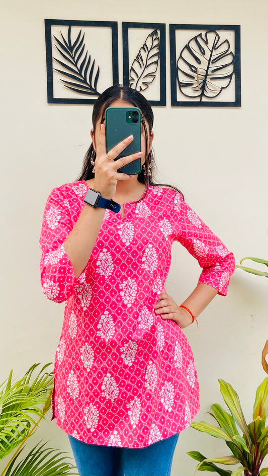 Pink Printed Short Kurti