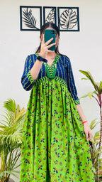 Beautiful Blue & Green Rayon Printed Dress - Dolled Up