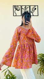 Cotton Flared Katha Bell Sleeve Peplum Top - Dolled Up