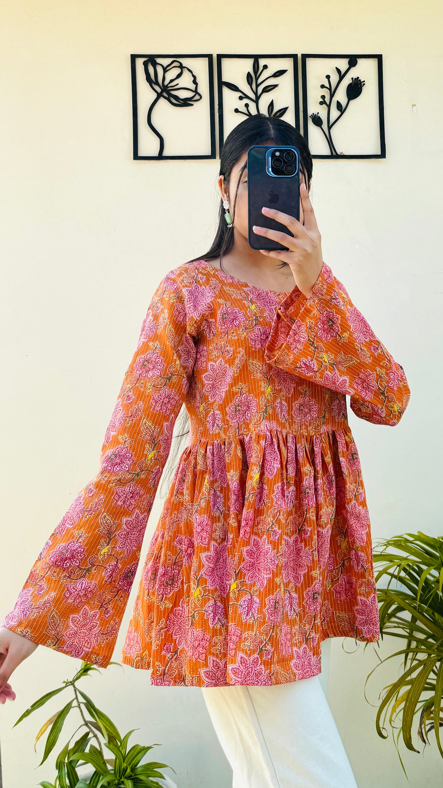 Cotton Flared Katha Bell Sleeve Peplum Top