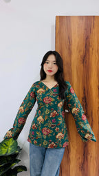 Cotton Bell Sleeves Back Crisscross design Short Kurtii - Dolled Up