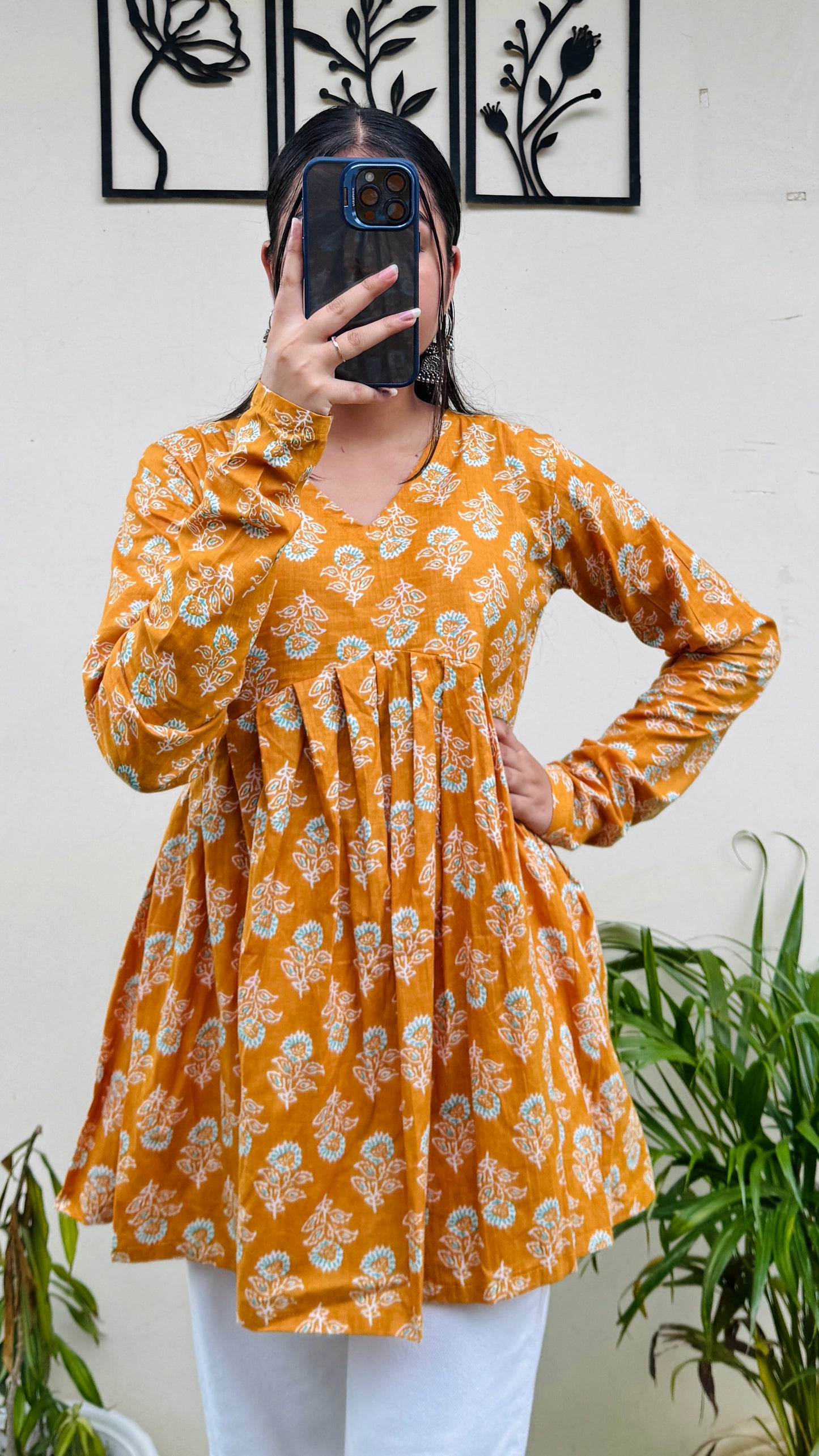 Cotton Flared Yellow Aliacut Floral Print Peplum Top