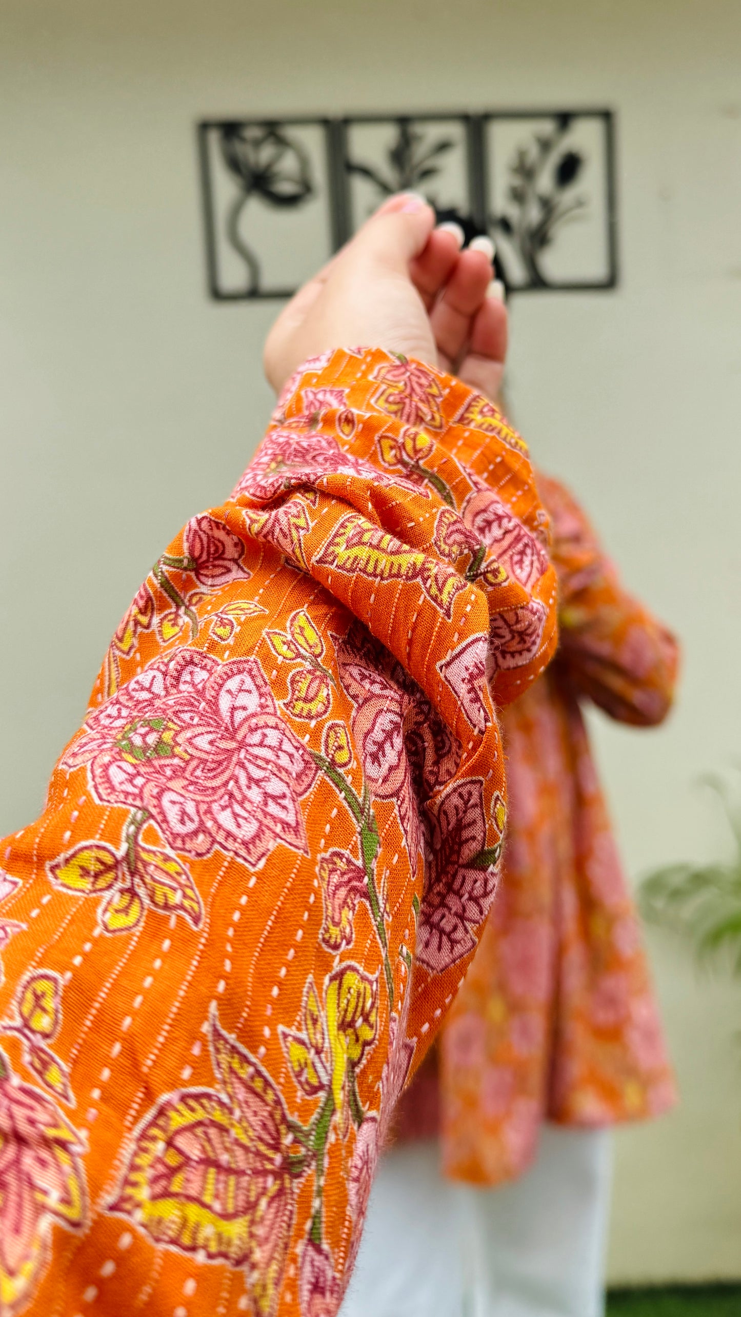 Katha Cotton Orange Flared Floral Print Aliacut Peplum Top