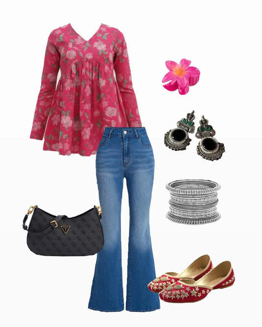 Peplum Top + Bootcut Denim - Dolled Up